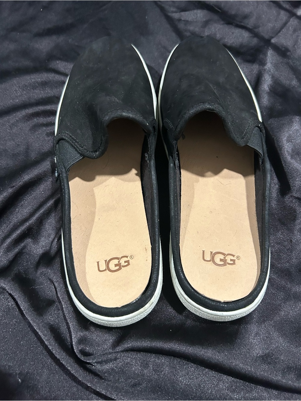 UGG Black Slip-On Suede Casual Sneakers with White Trim